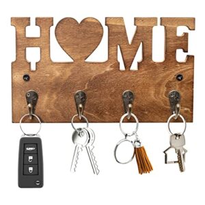 key holder for wall,wooden key hook for wall decorative,rustic wall-mounted key holder for keychain,wall hanging cute key organizer rack for entryway,front door farmhouse, hallway, office brown