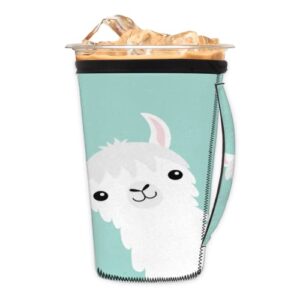 reusable iced coffee cup sleeve kawaii llama animal neoprene insulated sleeves cup holder with handle tumbler sleeve insulator sleeves for cold hot drinks beverages 32oz