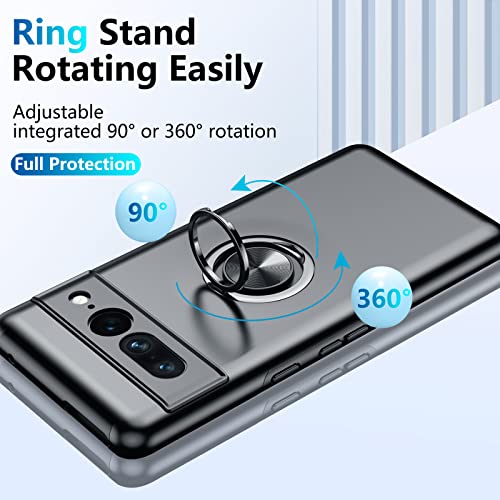 okzilla for Google Pixel 7 Pro Case, with [360 Rotation Ring Bracket Stand] [No Fall-Off Kickstand] [Military Grade Drop Protection] Slim Thin Shockproof Phone Case Cover 6.7 inch - Black