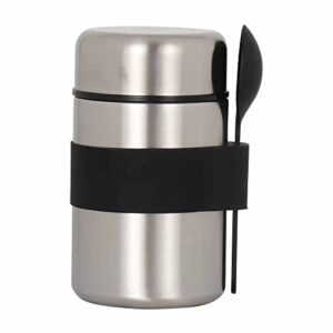 bybycd food container portable solid color vacuum jar stainless steel inner stewed cup mini insulated with a spoon breakfast cup(silver&black)