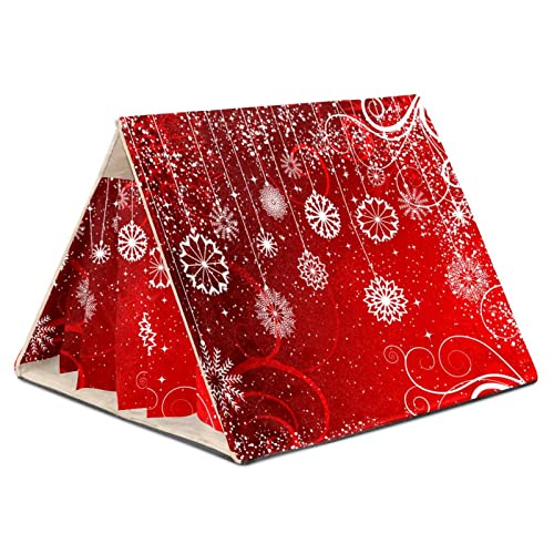 Y-DSIWX Guinea Pig Hideout House Bed, Red Christmas Winter Abstract Snowflakes Pattern Rabbit Cave, Squirrel Chinchilla Hamster Hedgehog Nest Cage