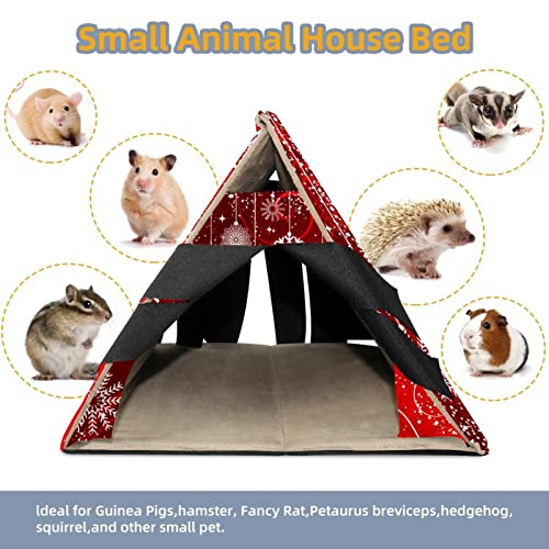 Y-DSIWX Guinea Pig Hideout House Bed, Red Christmas Winter Abstract Snowflakes Pattern Rabbit Cave, Squirrel Chinchilla Hamster Hedgehog Nest Cage