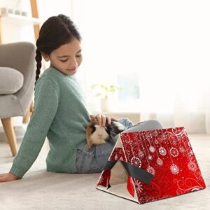 Y-DSIWX Guinea Pig Hideout House Bed, Red Christmas Winter Abstract Snowflakes Pattern Rabbit Cave, Squirrel Chinchilla Hamster Hedgehog Nest Cage