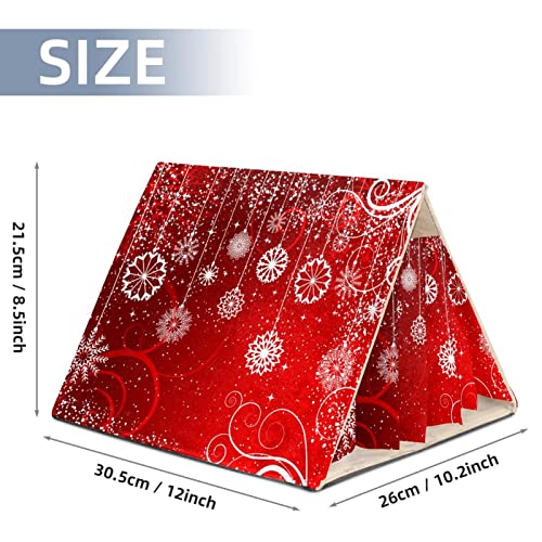 Y-DSIWX Guinea Pig Hideout House Bed, Red Christmas Winter Abstract Snowflakes Pattern Rabbit Cave, Squirrel Chinchilla Hamster Hedgehog Nest Cage