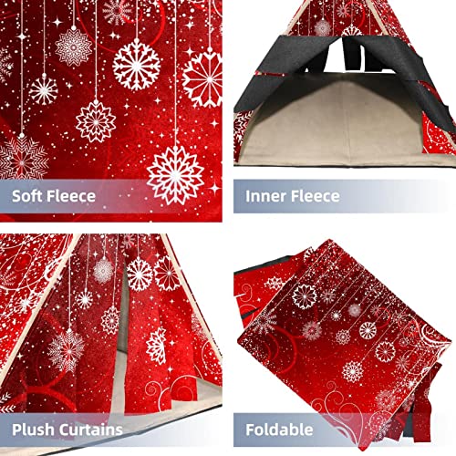 Y-DSIWX Guinea Pig Hideout House Bed, Red Christmas Winter Abstract Snowflakes Pattern Rabbit Cave, Squirrel Chinchilla Hamster Hedgehog Nest Cage