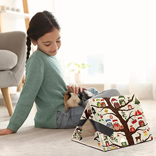 Y-DSIWX Guinea Pig Hideout House Bed, Winter Christmas Hat Owl Bird on Tree Rabbit Cave, Squirrel Chinchilla Hamster Hedgehog Nest Cage