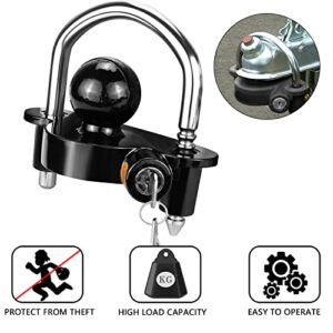 Funmit Trailer Coupler Lock with Keys fit 1-7/8", 2", and 2-5/16" Couplers, Universal Adjustable Heavy-Duty Locks for Boat Camper Rv Trailer Car, Black