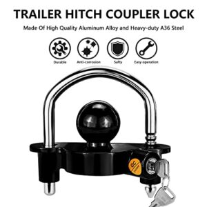 Funmit Trailer Coupler Lock with Keys fit 1-7/8", 2", and 2-5/16" Couplers, Universal Adjustable Heavy-Duty Locks for Boat Camper Rv Trailer Car, Black