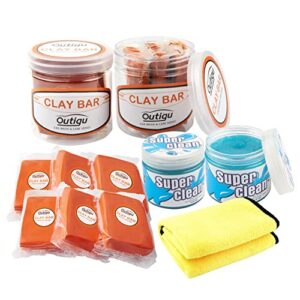 car clay bar 6 pack 1.3lb, 2 pcs cleaning gel for car detailing and 1 car towel, auto detailing clay bar kits for wash clean coating polishing, car cleaning gel for car vent dashboard dust remover