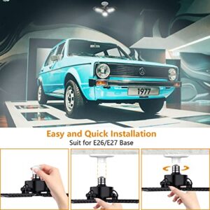 QIYVLOS LED Garage Lights, Garage Lighting 80W 10000 Lumens with Deformable Three Panels Garage Ceiling Light Fixture E26 6000K Daylight Glow LED Shop Light for Basement/Workshop/Warehouse 2 Packs