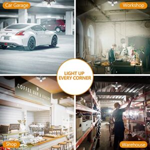 QIYVLOS LED Garage Lights, Garage Lighting 80W 10000 Lumens with Deformable Three Panels Garage Ceiling Light Fixture E26 6000K Daylight Glow LED Shop Light for Basement/Workshop/Warehouse 2 Packs