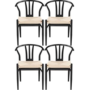 topeakmart weave dining chair weave modern chair metal frame accent chair weave arm chairs set of 4，black