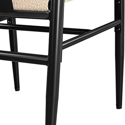 Topeakmart Weave Dining Chair Weave Modern Chair Metal Frame Accent Chair Weave Arm Chairs Set of 4，Black