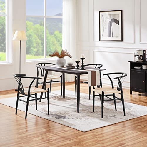 Topeakmart Weave Dining Chair Weave Modern Chair Metal Frame Accent Chair Weave Arm Chairs Set of 4，Black