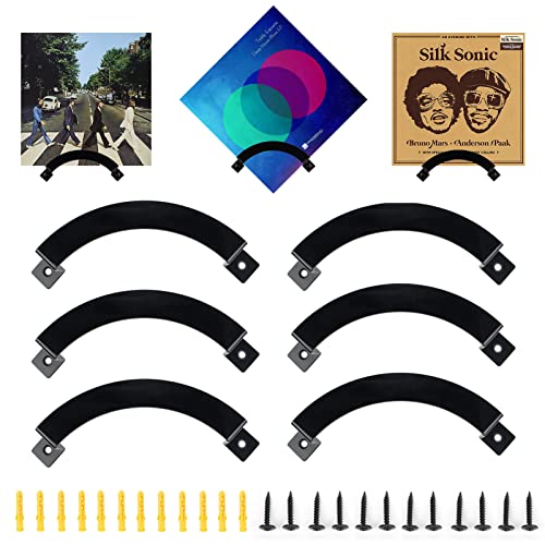 Vinyl Record Shelf Wall Mount 6 Pack,Vinyl Album Wall Mount Stand,Acrylic Album Record Holder Display Wall Shelf Storage,Various installation and display methods record wall Mount (Arc - Black)