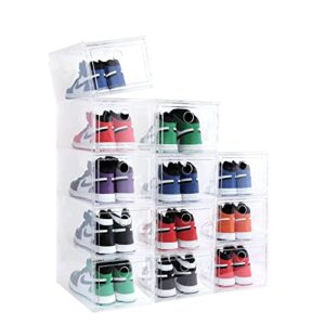 BVBOX 12 Pack Shoe Box Shoe Orgainzer Clear Shoe Storage Boxes XL Clear Plastic Stackable Shoe Cabinet Shoe Display Storage Boxes