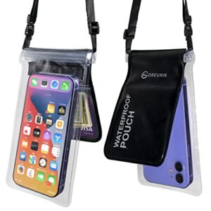 oreunik waterproof phone pouch [2-pack], waterproof case dry bag for iphone 14/13 pro max samsung galaxy s22/s20 ultra s11/s10 up to 8 inches, screen touch sensitivity, 2 layer design pocket (black)