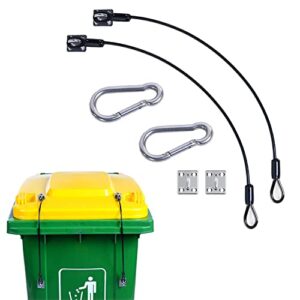zwin 2pcs trash can lid lock outdoor for animals, metal garbage can lid lock strap, bear proof trash can strap for animals, dogs, squirrels etc, durable wire rope lock kit for any size trash can
