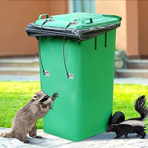 ZWIN 2PCS Trash Can Lid Lock Outdoor for Animals, Metal Garbage Can Lid Lock Strap, Bear Proof Trash Can Strap for Animals, Dogs, Squirrels Etc, Durable Wire Rope Lock Kit for Any Size Trash Can