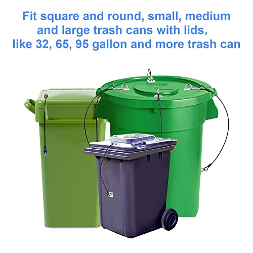 ZWIN 2PCS Trash Can Lid Lock Outdoor for Animals, Metal Garbage Can Lid Lock Strap, Bear Proof Trash Can Strap for Animals, Dogs, Squirrels Etc, Durable Wire Rope Lock Kit for Any Size Trash Can