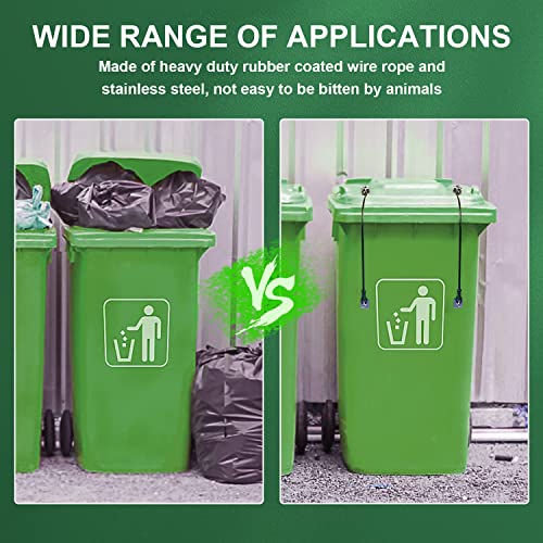ZWIN 2PCS Trash Can Lid Lock Outdoor for Animals, Metal Garbage Can Lid Lock Strap, Bear Proof Trash Can Strap for Animals, Dogs, Squirrels Etc, Durable Wire Rope Lock Kit for Any Size Trash Can