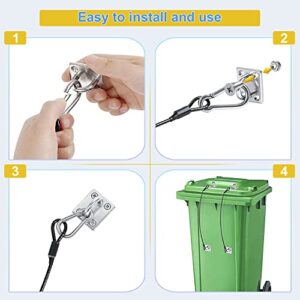 ZWIN 2PCS Trash Can Lid Lock Outdoor for Animals, Metal Garbage Can Lid Lock Strap, Bear Proof Trash Can Strap for Animals, Dogs, Squirrels Etc, Durable Wire Rope Lock Kit for Any Size Trash Can