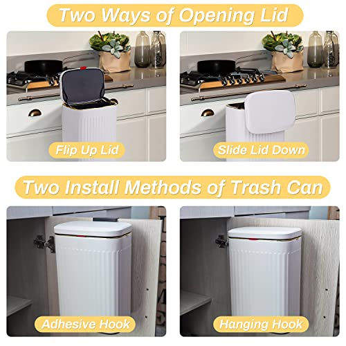 CEROELDA Kitchen Hanging Trash Can with Lid, Countertop Compost Container Bin-Stainless Steel Recycle Trash Can-Small Wall-Mounted Garbage Can for Bathroom, Kitchen Cabinet, Under Sink-2 Gal-Black