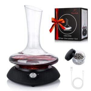 wine decanter set, red wine carafe with electric shaker, automatic rotation wine aerator decanter. lead-free crystal glass cleaning beads. idea gift for wine lovers,christmas,birthday, ect.