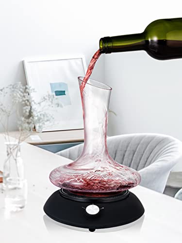 Wine Decanter Set, Red Wine Carafe With Electric Shaker, Automatic Rotation Wine Aerator Decanter. Lead-free Crystal Glass Cleaning Beads. Idea Gift for Wine Lovers,Christmas,Birthday, ect.