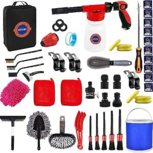 52Pcs Car Wash Cleaning Kit with Foam Gun, Car Detailing Brushes & Microfiber Wash Mitts for Car Cleaning Supplies, Adjustable Hose Wash Sprayer and Complete Interior Exterior Car Detailing Set