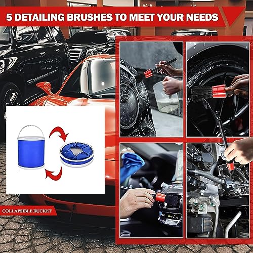 52Pcs Car Wash Cleaning Kit with Foam Gun, Car Detailing Brushes & Microfiber Wash Mitts for Car Cleaning Supplies, Adjustable Hose Wash Sprayer and Complete Interior Exterior Car Detailing Set