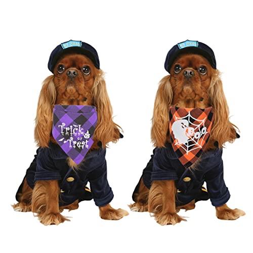 2 Pack Halloween Dog Bandanas Triangle Bibs Dog Scarf Accessories Fluorescence Pattern Cat Scarf for Party Orange Purple Spider Web Pumpkin