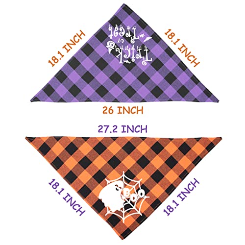 2 Pack Halloween Dog Bandanas Triangle Bibs Dog Scarf Accessories Fluorescence Pattern Cat Scarf for Party Orange Purple Spider Web Pumpkin