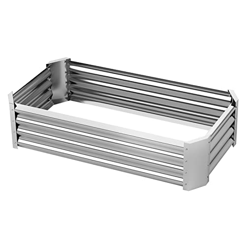 Raised Garden Beds for Vegetables, Galvanized Planter Box Steel Kit for Flower Herb, 2 Types of Assembly, 53 * 20 * 11in (or 37×37×11in) (1- Silver)