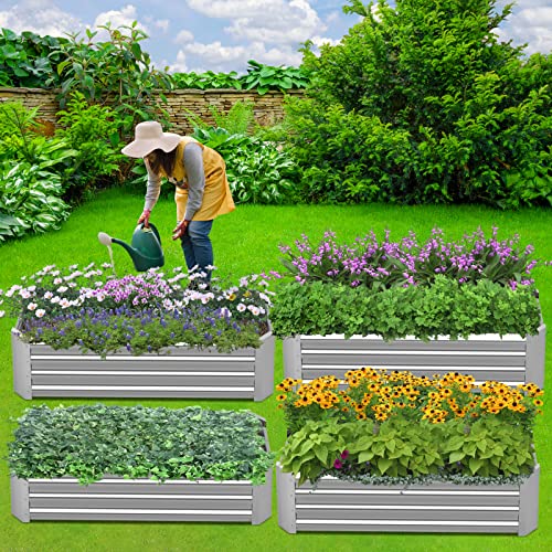 Raised Garden Beds for Vegetables, Galvanized Planter Box Steel Kit for Flower Herb, 2 Types of Assembly, 53 * 20 * 11in (or 37×37×11in) (1- Silver)