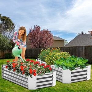 Raised Garden Beds for Vegetables, Galvanized Planter Box Steel Kit for Flower Herb, 2 Types of Assembly, 53 * 20 * 11in (or 37×37×11in) (1- Silver)