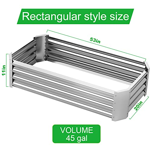 Raised Garden Beds for Vegetables, Galvanized Planter Box Steel Kit for Flower Herb, 2 Types of Assembly, 53 * 20 * 11in (or 37×37×11in) (1- Silver)