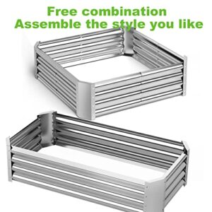 Raised Garden Beds for Vegetables, Galvanized Planter Box Steel Kit for Flower Herb, 2 Types of Assembly, 53 * 20 * 11in (or 37×37×11in) (1- Silver)