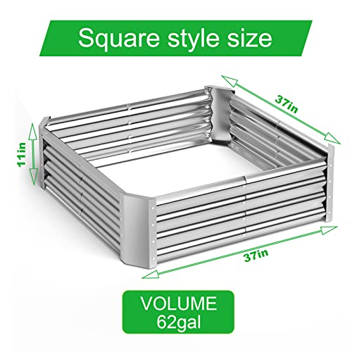Raised Garden Beds for Vegetables, Galvanized Planter Box Steel Kit for Flower Herb, 2 Types of Assembly, 53 * 20 * 11in (or 37×37×11in) (1- Silver)