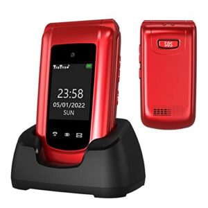 4g lte seniors cell phone dual standby unlocked senior flip phone sos big button senior basic phone for elderly 2.4 inch screen unlocked feature cell phone with charging dock (red)