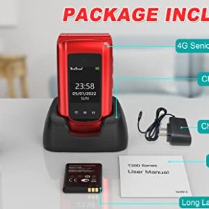 4G LTE Seniors Cell Phone Dual Standby Unlocked Senior Flip Phone SOS Big Button Senior Basic Phone for Elderly 2.4 Inch Screen Unlocked Feature Cell Phone with Charging Dock (Red)