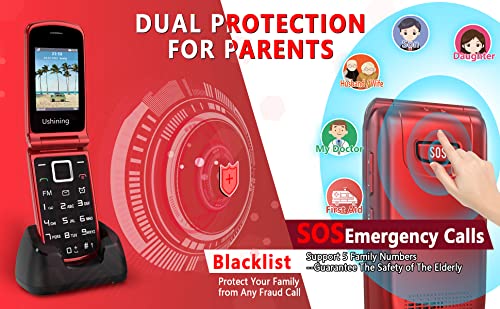 4G LTE Seniors Cell Phone Dual Standby Unlocked Senior Flip Phone SOS Big Button Senior Basic Phone for Elderly 2.4 Inch Screen Unlocked Feature Cell Phone with Charging Dock (Red)