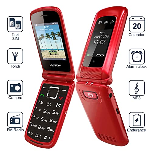 4G LTE Seniors Cell Phone Dual Standby Unlocked Senior Flip Phone SOS Big Button Senior Basic Phone for Elderly 2.4 Inch Screen Unlocked Feature Cell Phone with Charging Dock (Red)