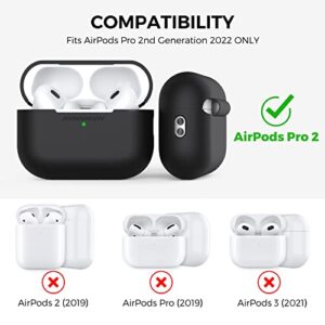 AHASTYLE AirPods Pro 2 Case Silicone Protective Cover [Front LED Visible] Compatible with AirPods Pro 2nd Generation (Black)