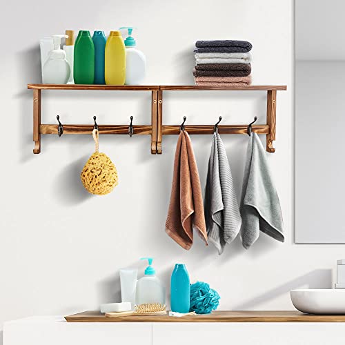 MRPAPA Wall Coat Rack Shelf with Alloy Hooks - 32” Wall Mounted Coat Rack Wood Key Holder for Wall, 32”*4.5” Entry Ways Wall Hanging Shelf with Hooks for Coats,Keys,Hats (Wooden)