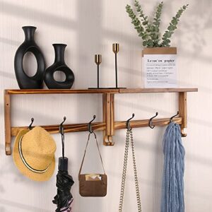 mrpapa wall coat rack shelf with alloy hooks - 32” wall mounted coat rack wood key holder for wall, 32”*4.5” entry ways wall hanging shelf with hooks for coats,keys,hats (wooden)