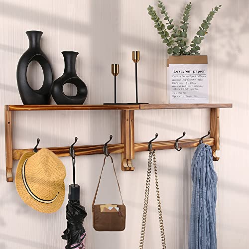 MRPAPA Wall Coat Rack Shelf with Alloy Hooks - 32” Wall Mounted Coat Rack Wood Key Holder for Wall, 32”*4.5” Entry Ways Wall Hanging Shelf with Hooks for Coats,Keys,Hats (Wooden)