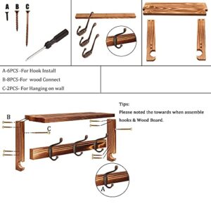 MRPAPA Wall Coat Rack Shelf with Alloy Hooks - 32” Wall Mounted Coat Rack Wood Key Holder for Wall, 32”*4.5” Entry Ways Wall Hanging Shelf with Hooks for Coats,Keys,Hats (Wooden)