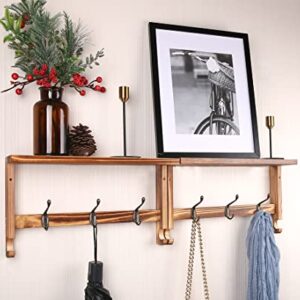 MRPAPA Wall Coat Rack Shelf with Alloy Hooks - 32” Wall Mounted Coat Rack Wood Key Holder for Wall, 32”*4.5” Entry Ways Wall Hanging Shelf with Hooks for Coats,Keys,Hats (Wooden)