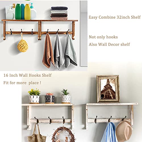 MRPAPA Wall Coat Rack Shelf with Alloy Hooks - 32” Wall Mounted Coat Rack Wood Key Holder for Wall, 32”*4.5” Entry Ways Wall Hanging Shelf with Hooks for Coats,Keys,Hats (Wooden)